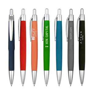 Custom Promotional Branded Plastic Rubber Coated Click Hotel Pen for Promotion Printed Name Imprinted Logo Pen 2021