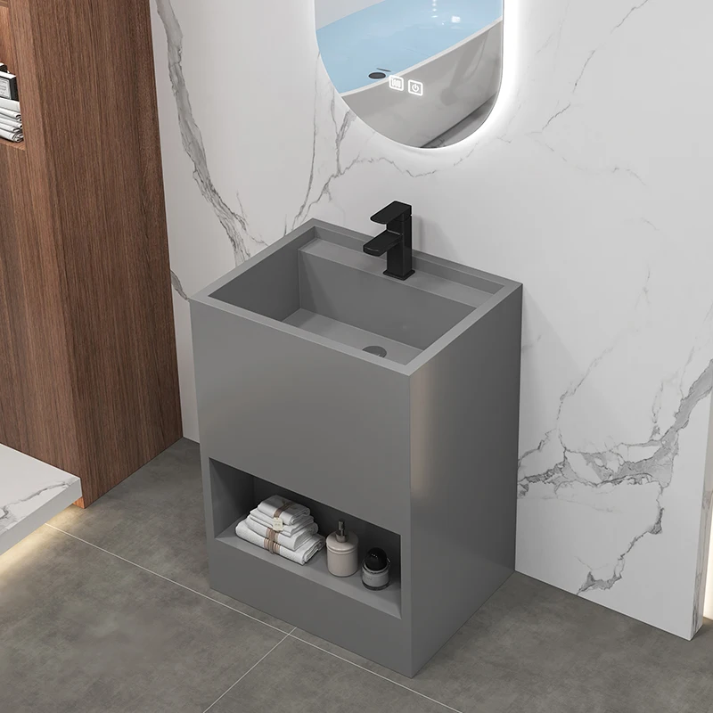 Marbled Integrated Small Size Floor Standing Bathroom Vanity Cabinets Furniture With Sink And Mirror