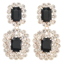 Women's Super Shiny Alloy Diamond Rhinestone Geometric Earrings Fashion Exaggerated Claw Chain Series With Pearl Main Stone
