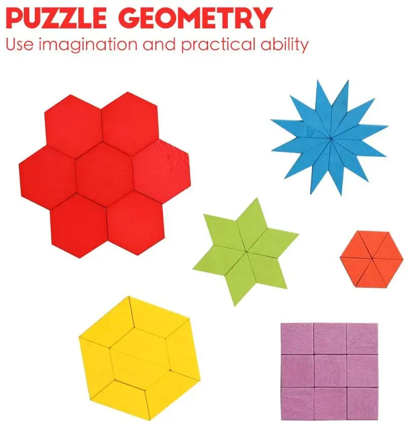 Kids 155pcs Creative Wooden Pattern Blocks Pattern Block Shapes Pattern Blocks