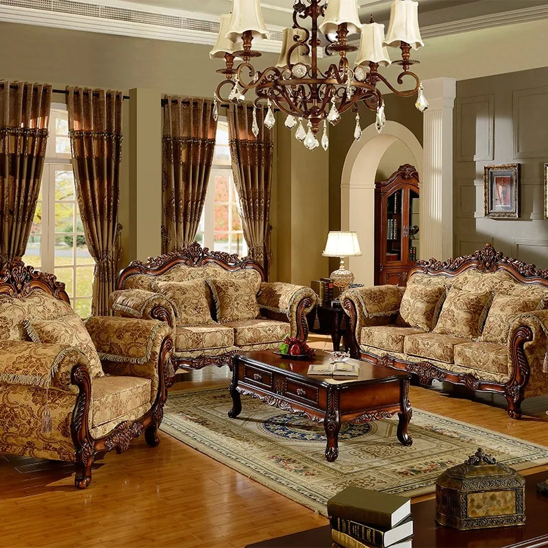 Royal European Solid Wood Carved Sofa - Retro Living Room Set