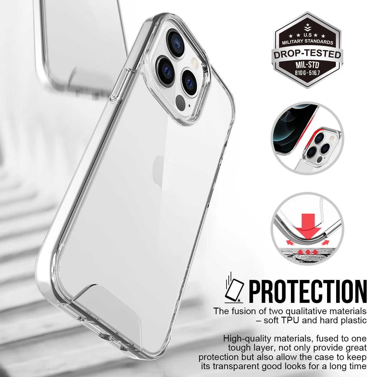 For Iphone 12 13 14 Clear Anti-yellow Space Case Transparent Tpu Pc ...