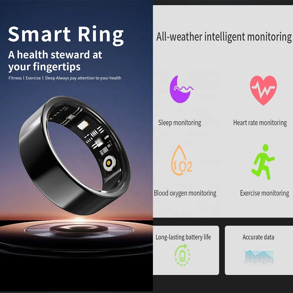 Bague Connectée De Santé – Suivi Du Sommeil, Comptage De Pas, Contrôle Caméra, étanche IP68, Batterie 7 Jours