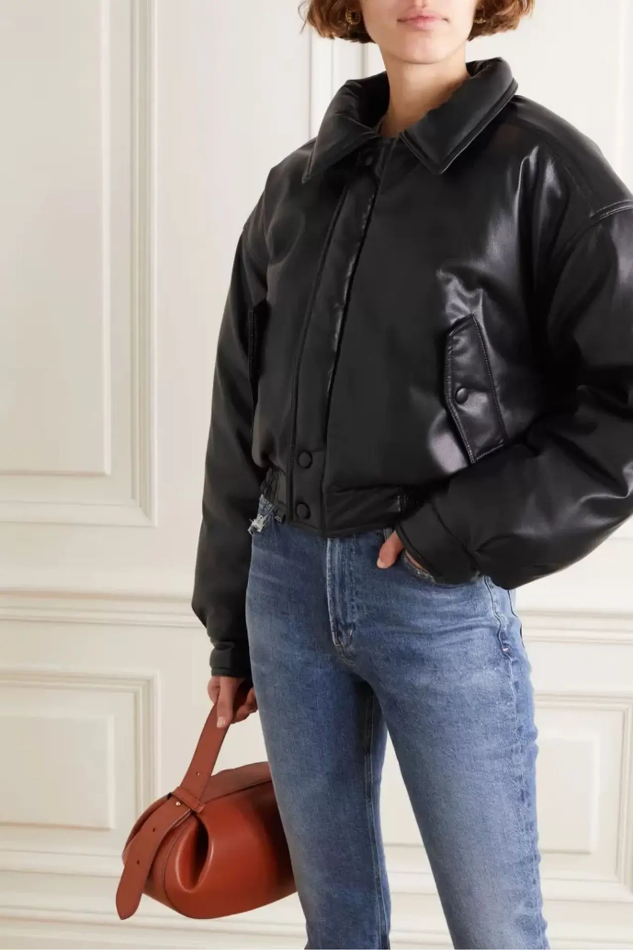 Fashion Real Lamb Leather Goose Down Jacket Women's Turn-down Collar ...