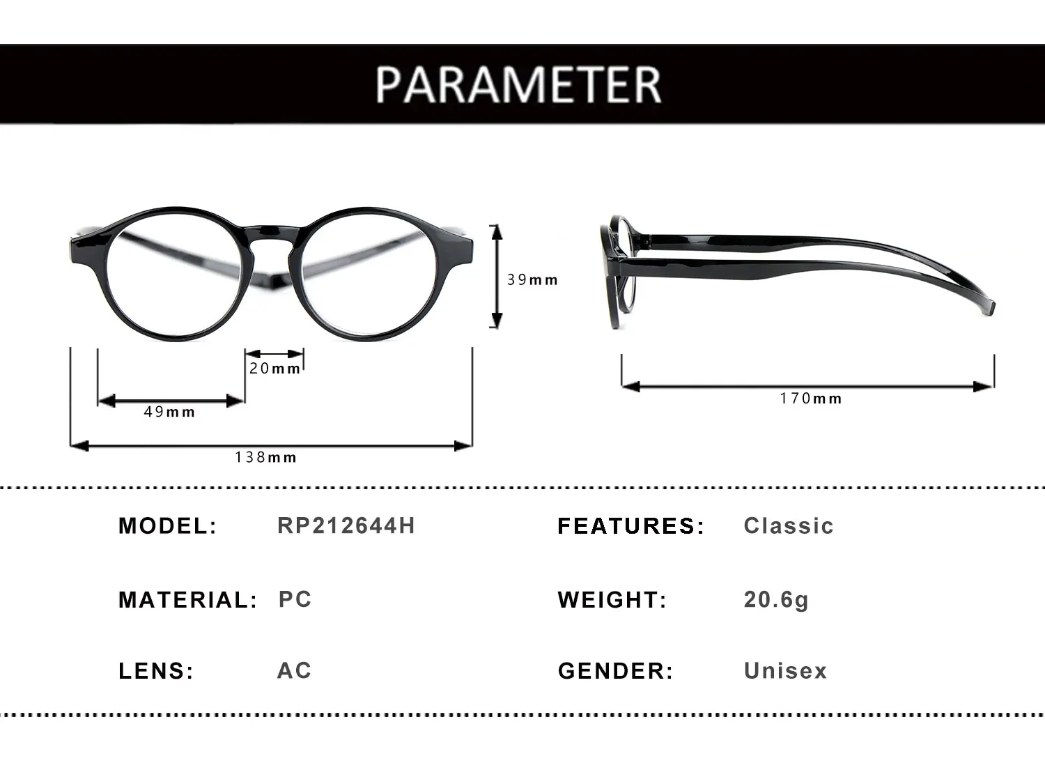 Custom Round Reading Glass Spring Hinge Reading Glasses