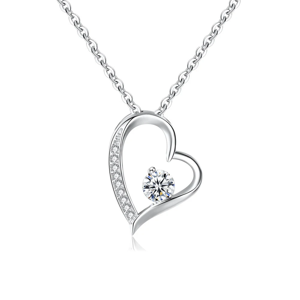 Uloveido Collana con ciondolo a forma di cuore placcato in oro rosa e platino, con zirconi cubici incastonati Y1062-UK, Cristallo, Zirconia cubica