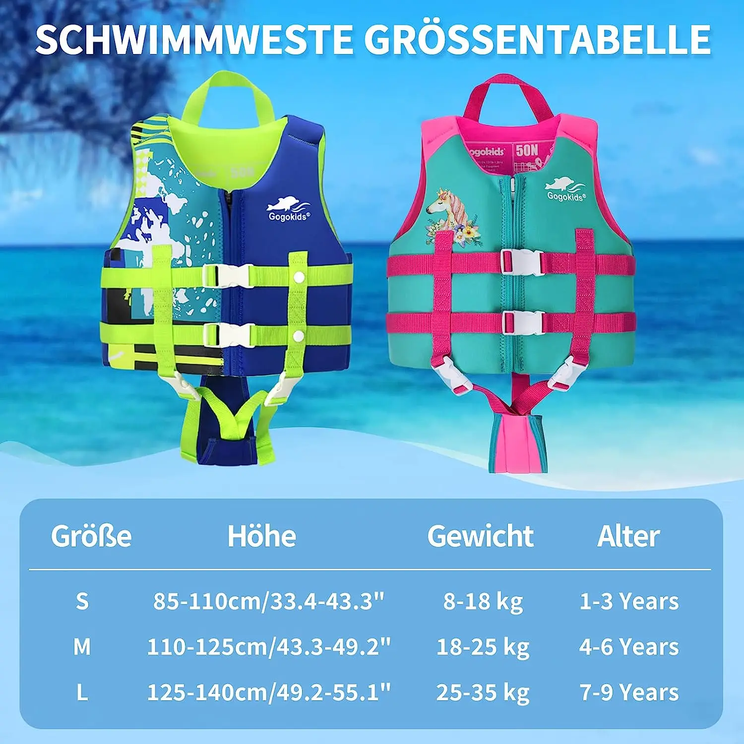 Gogokids Gilet De Bain Pour Enfants 2-9 Ans - Gilet De Flottabilité Néoprène Garçon Fille, Grande Flottabilité Et Confort