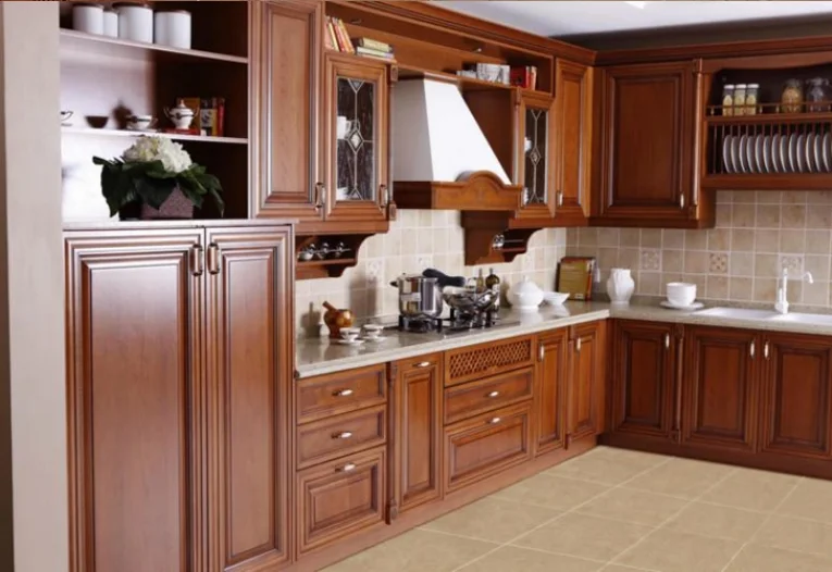 European Style Solid Wood Kitchen Cabinet Side Panel Kitchen Cabinet Organizer