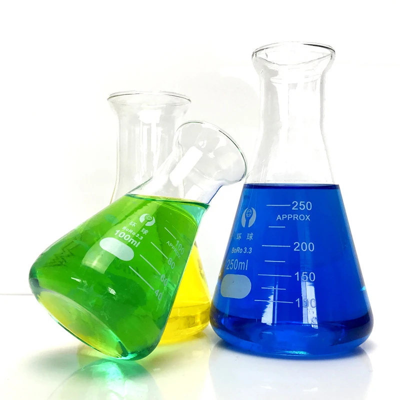 Прочная стеклянная колба Erlenmeyer с узким горлом, 3,3 боросиликат с печатной границей