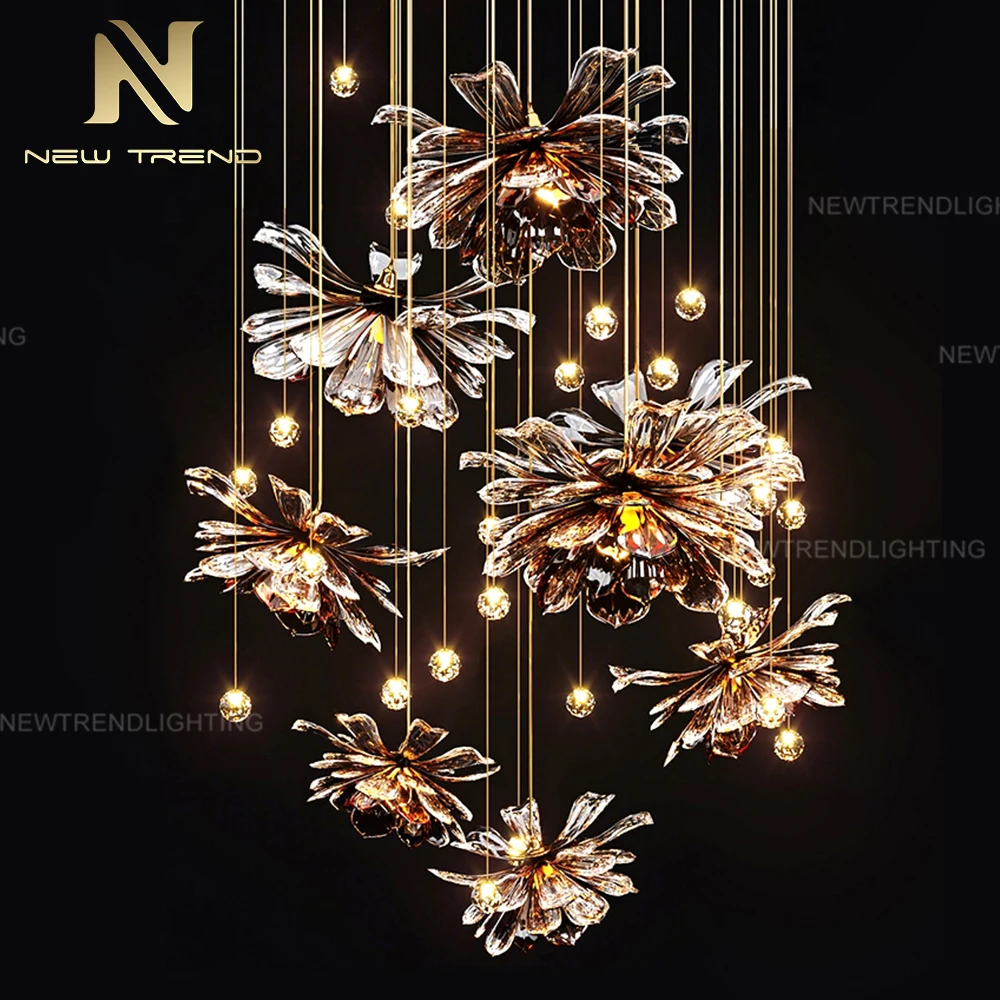 CPL-276 Natural Style Indoor Inspired Lamp Villa Apartment Living Room Staircase Flower Glass Wedding LED Chandelier  