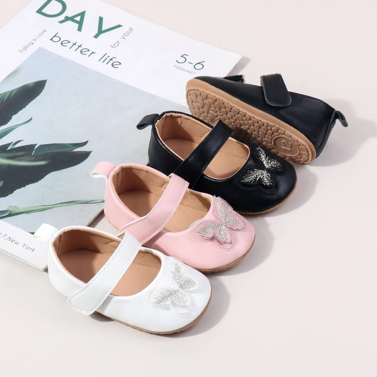 Beautiful butterfly Design Solid Leather Princess Girls Shoes for Babies 0-12 Months