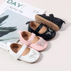 Beautiful butterfly Design Solid Leather Princess Girls Shoes for Babies 0-12 Months