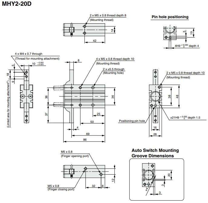 Air Gripper 180 Angular Type Cam Type Mhy2 Mhy2-10d Mhy2-16d Mhy2-20d ...