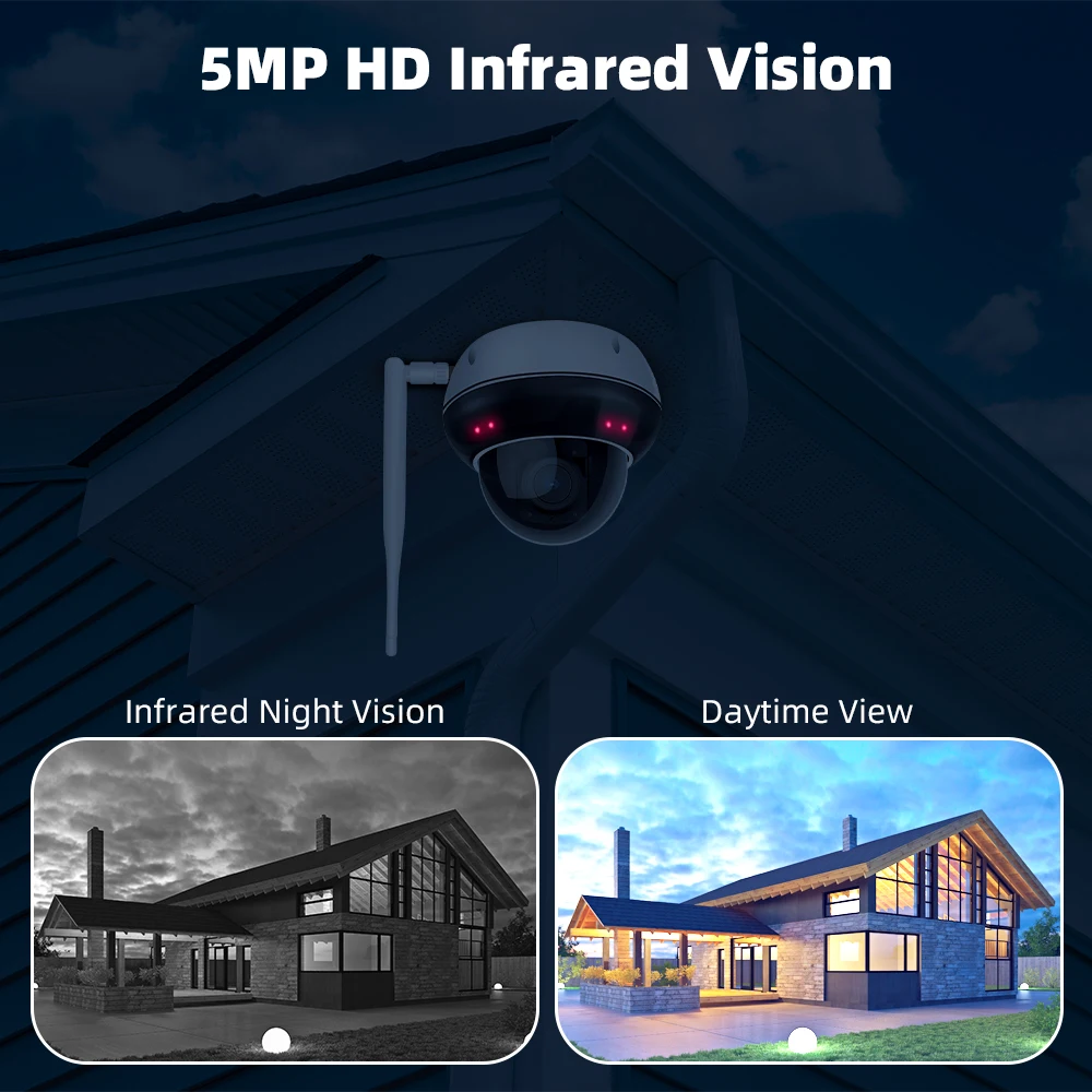 Caméra Ptz Wifi 5Mp Dôme Ip Prise En Charge Du Zoom Optique 4X Audio Bidirectionnel 200 Fts
