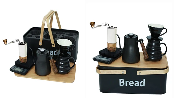 Portable Travel Coffee Metal Box Wood Handle Camping Coffee for Barista Coffee Maker Set Gift Accessories for Picnic
