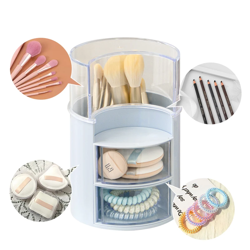 ITEM NO.5039 NEW ARRIVAL Desktop Plastic Revolving Drawer Powder Puff Beauty Egg Holder Makeup Brush Storage Box With Dustproof cover925