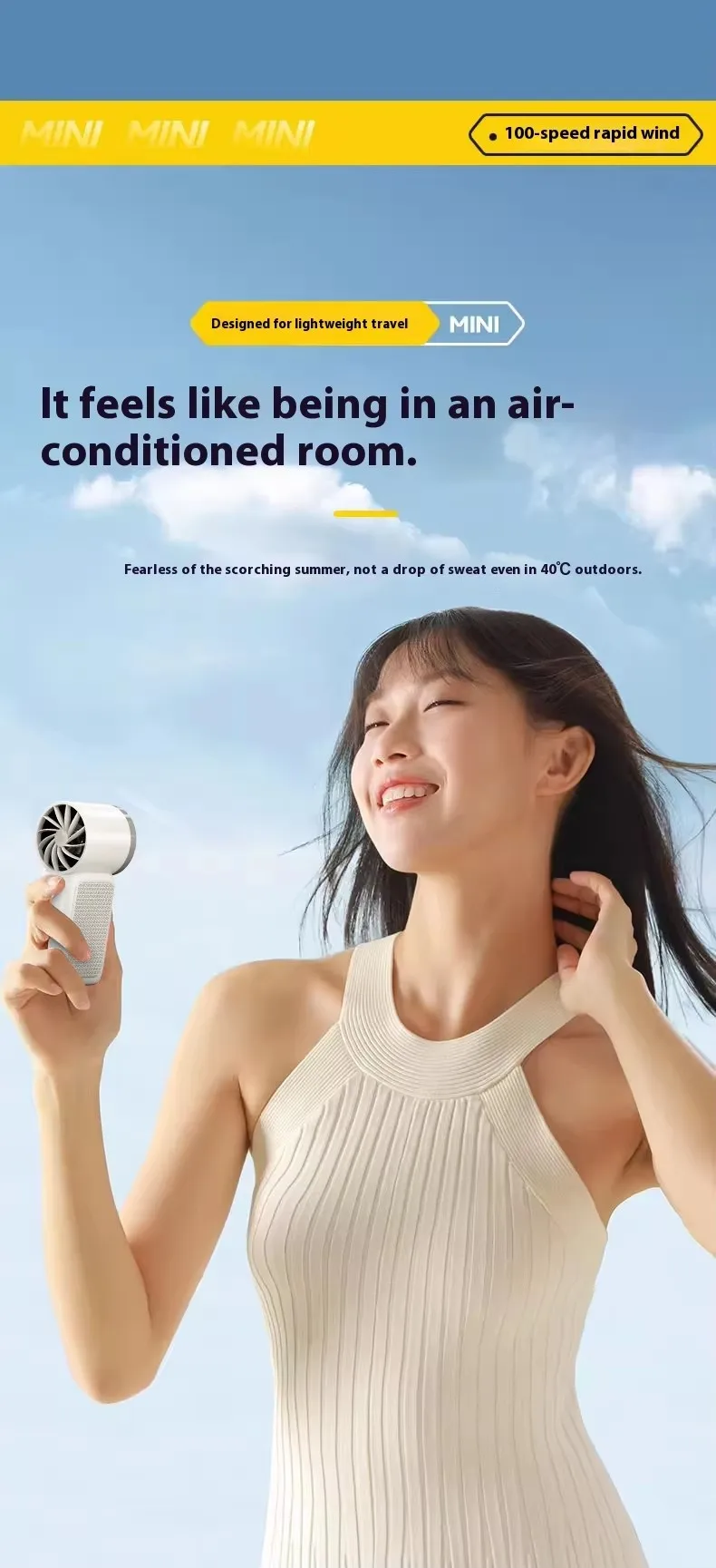 Modern USB Rechargeable Plastic Lightweight Mini Handheld Portable Electric Fan 100 Speed Settings for Kids Outdoor Use English