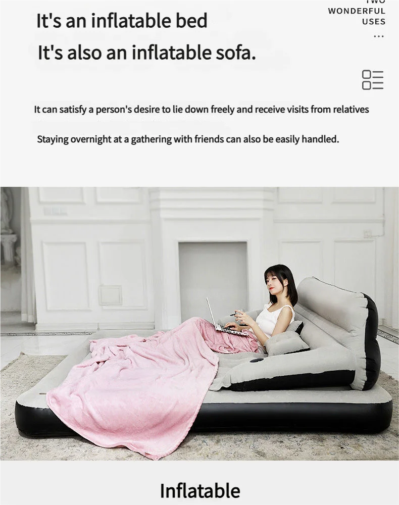 Design moderno Double Air Bed Colchão alta dobrável inflável para atividades ao ar livre para parques de campismo