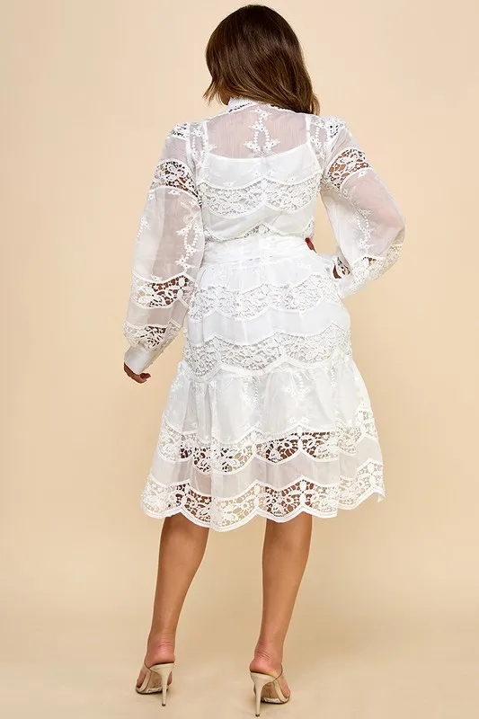 Vintage Elegant Short Transparent Lace Dress Natural Waistline Woven Breathable Weave - Image 5