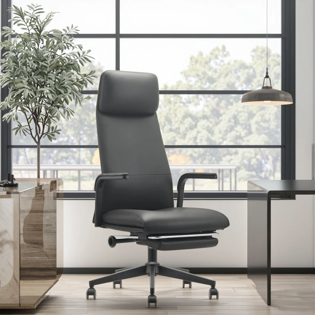 Modern Ergonomic Leather Executive Conference Chair with Adjustable Height and Metal Base 4