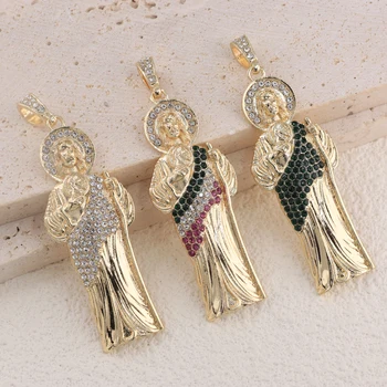 New Arrival Catholic Believer Gifts Pendant Solid Gold Plated Figaro San Judas Tadeo Medalla Cadena Oro Laminado Diamond Pendant