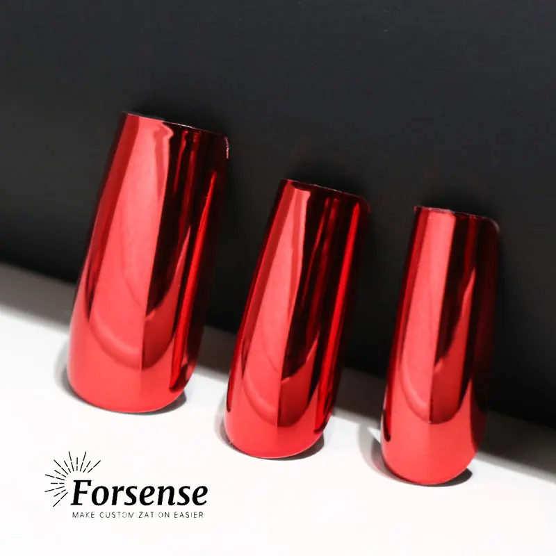 Wholesale Vendor High End Chrome Long Press on Nails Bridal Wine Red Bride 24 False Nail Long square Sexy Fake Nail High Quality