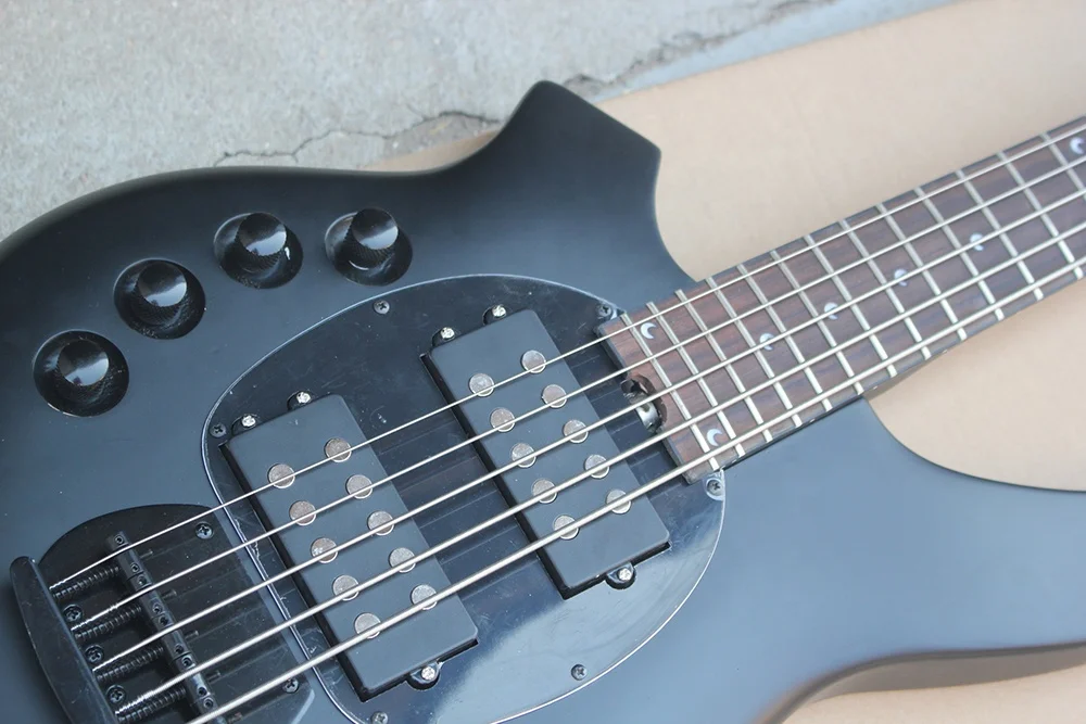 Flyoung Left Handed Bass 5 Strings Electric Bass Guitar Matte Black Musical Instruments