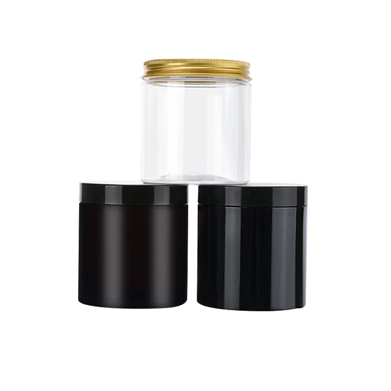 Wholesale Food Grade 100g 120g 150g 200g 250g 300g 400g 500g 4/8oz Amber Clear PET Plastic Jar With Aluminum Plastic Screw Lids