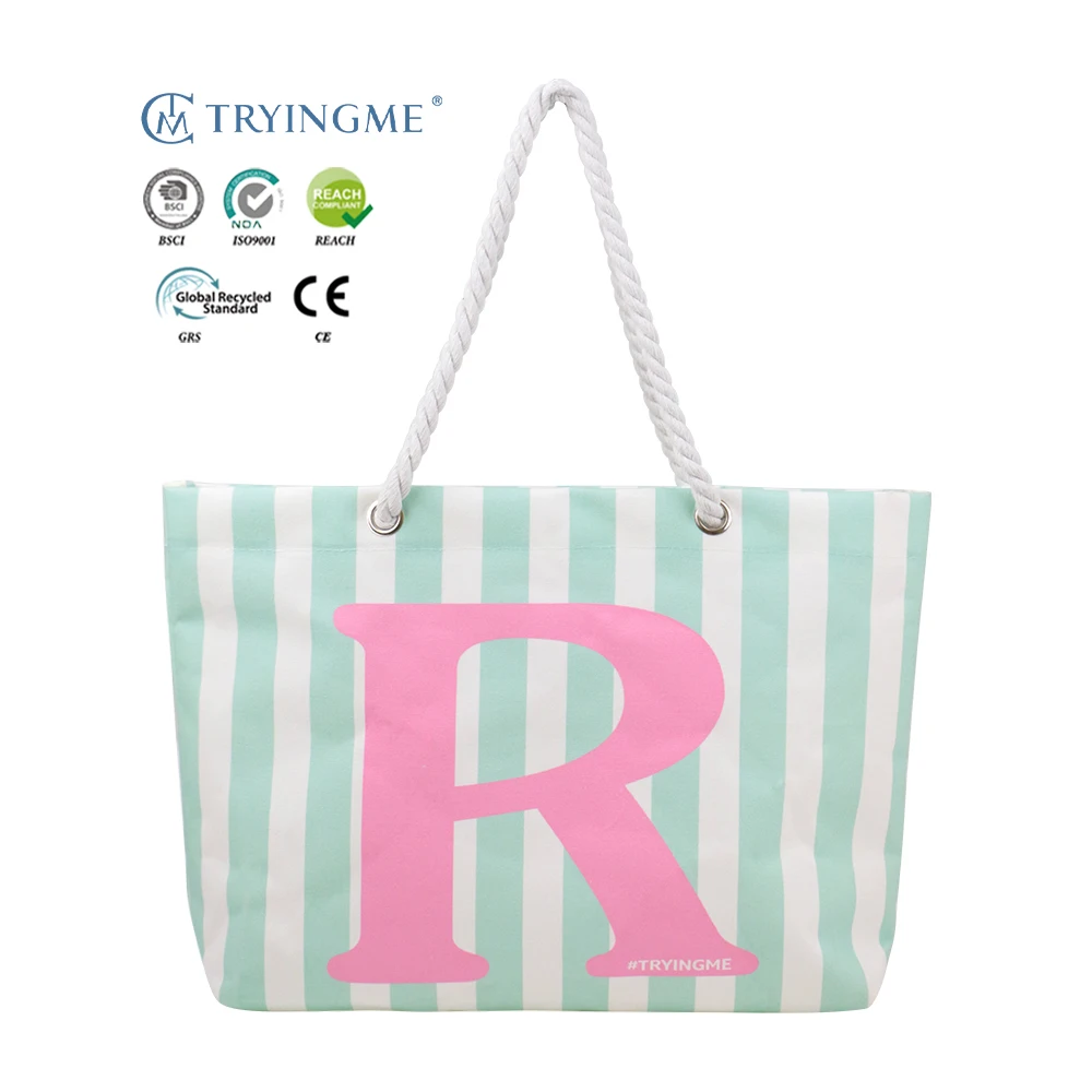Customized Folding Cartoon Stripe Storage Bag Cotton Clear Pouch Bag Handle Accessories