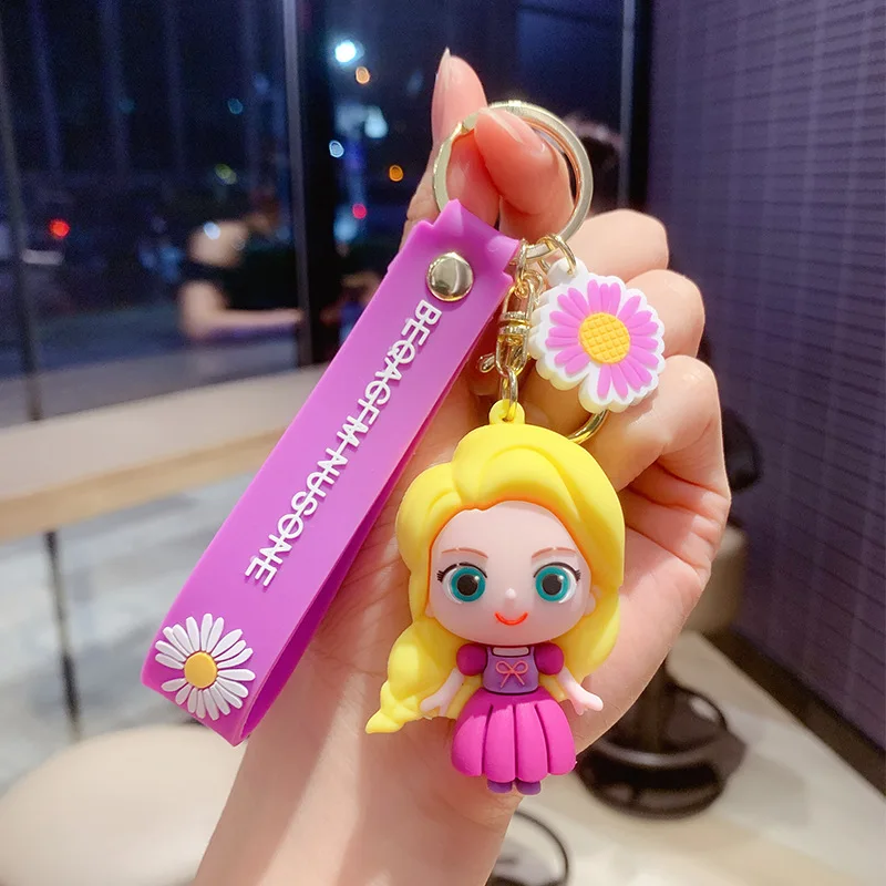 Princess Keychains Mermaid Cartoon Key Chain Bag Pendant PVC Keyring Accessories Mini Gift for Girls Boys