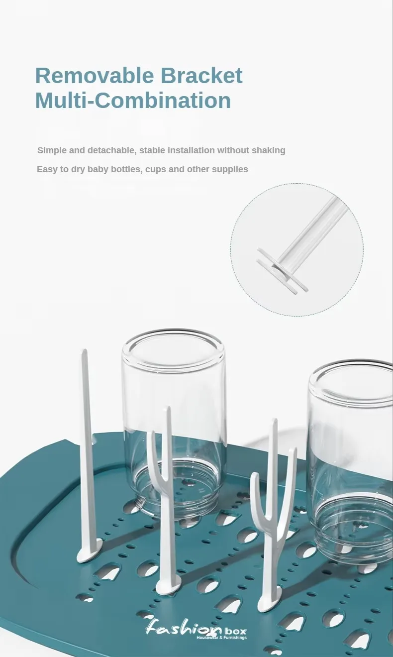 Hot Sale Plastic Baby Bottle Drying Rack Rectangle Shape with Cover and Handle-for Milk Feeding Bottle Storage manufacture