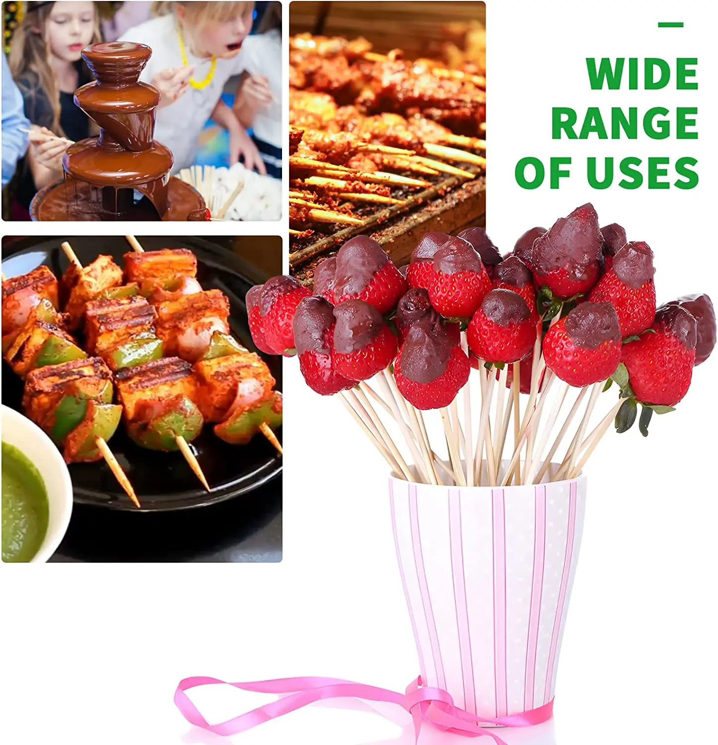 Disposable Bamboo Skewers,Wood Sticks Toothpicks For Fondue,Bbq,Grill