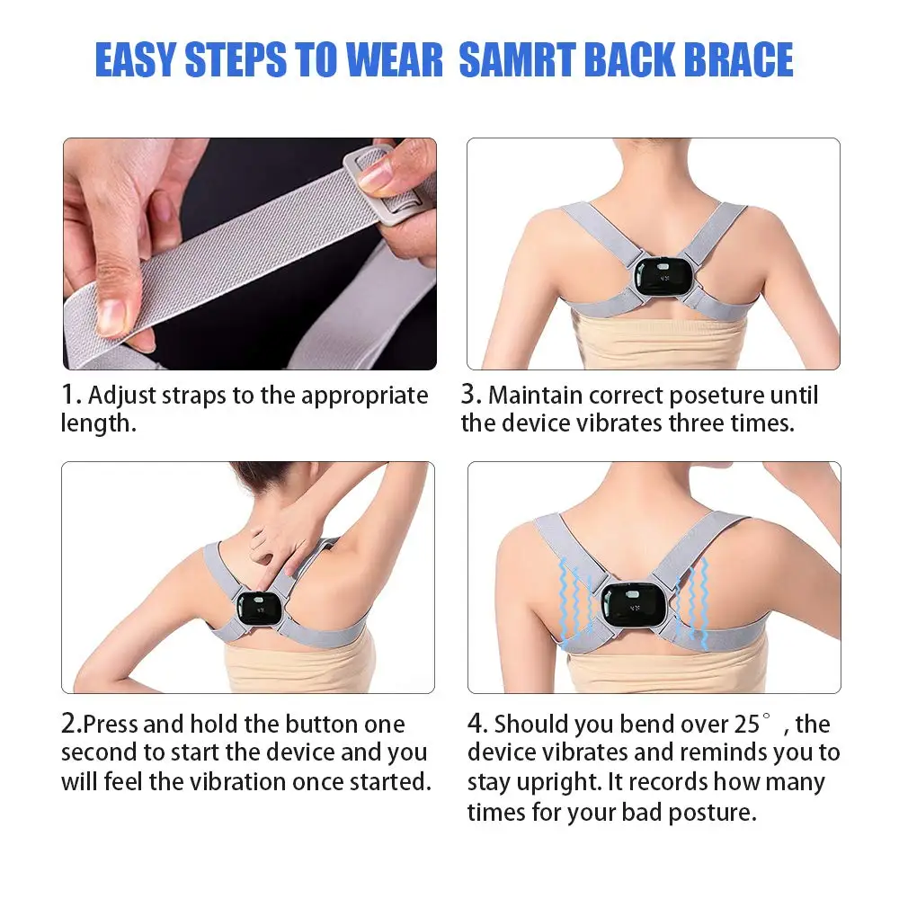 Electronic Posture Reminder Smart Posture Corrector with Sensor Vibration Adjustable Under Clothes Invisible Posture Trainer