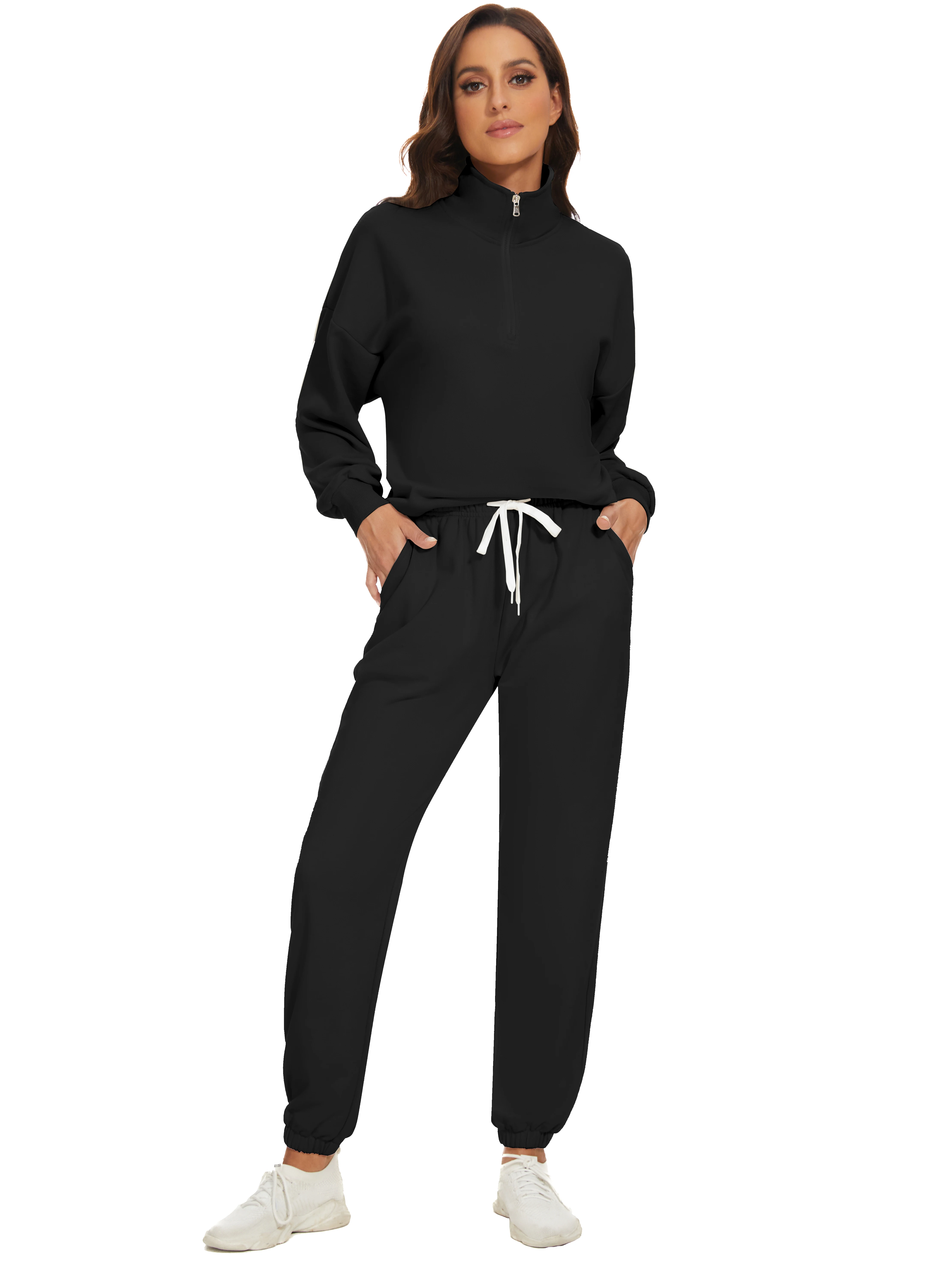 Fall Winter Custom Women Blank Half Zip Sweatshirt and Sweatpants Sets Streetwear Two Pieces Tracksuits for Women