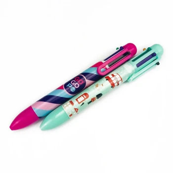 multicolor 6 colours ballpoint pen with nice patterns custom logo