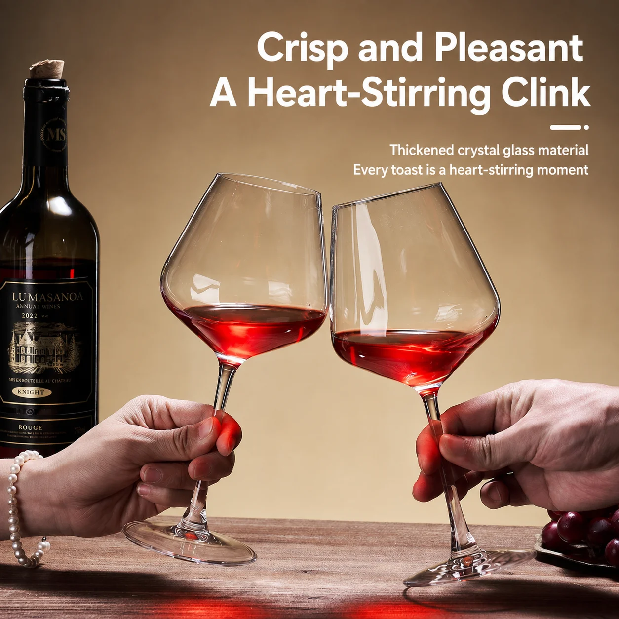Stemmed wine glasses with angular broad bowls
