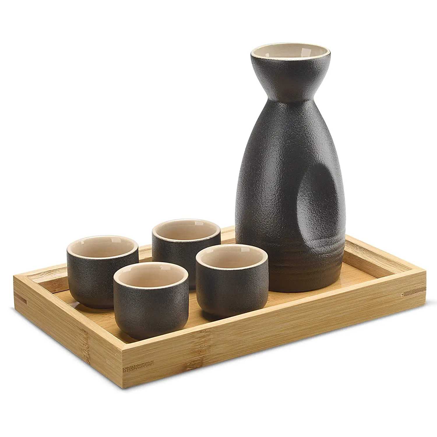 Новый продукт японский винный горшок черный керамический круглый набор саке керамических винных чашек с бамбуковым подносом для подарка дома