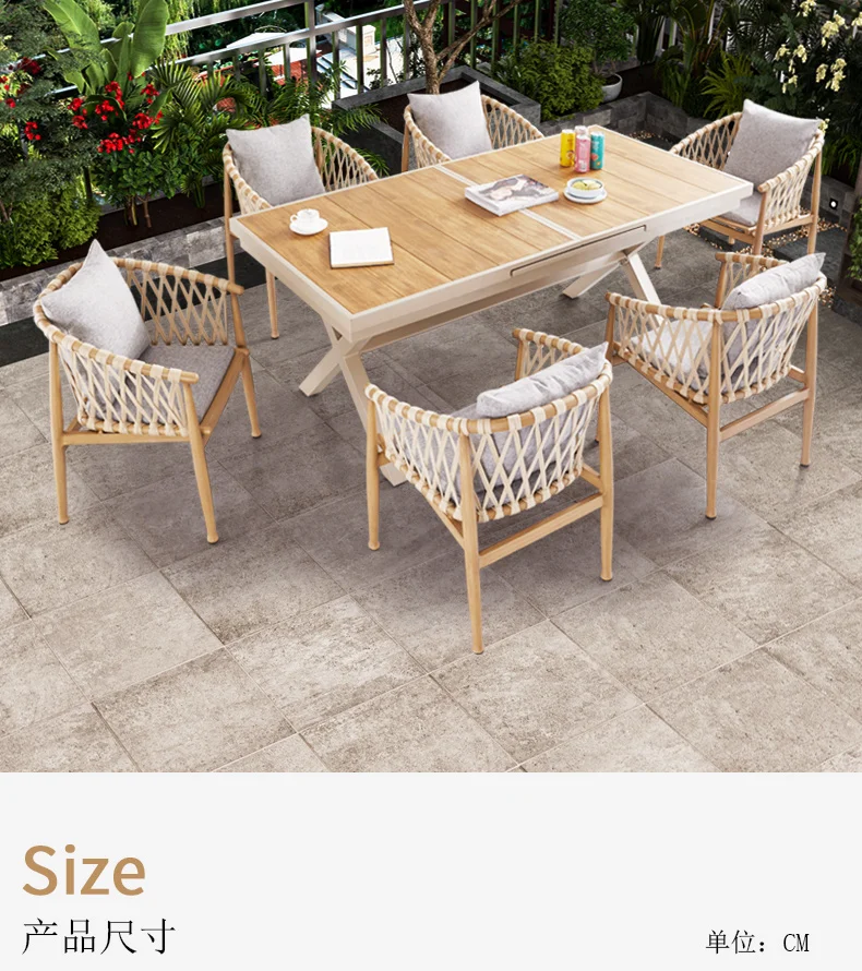 Resort Garden Plastic Wood Dining Table Chair Telescopic Long Table