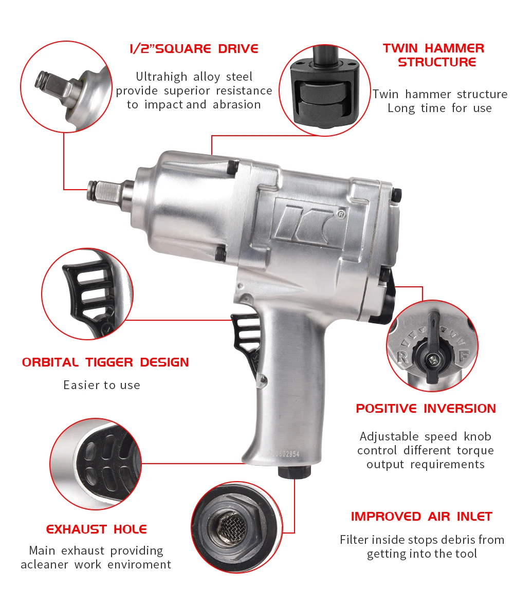 Wrench Work Air Impact Wrench Uses Hot Sales Pneumatic 8000Rpm