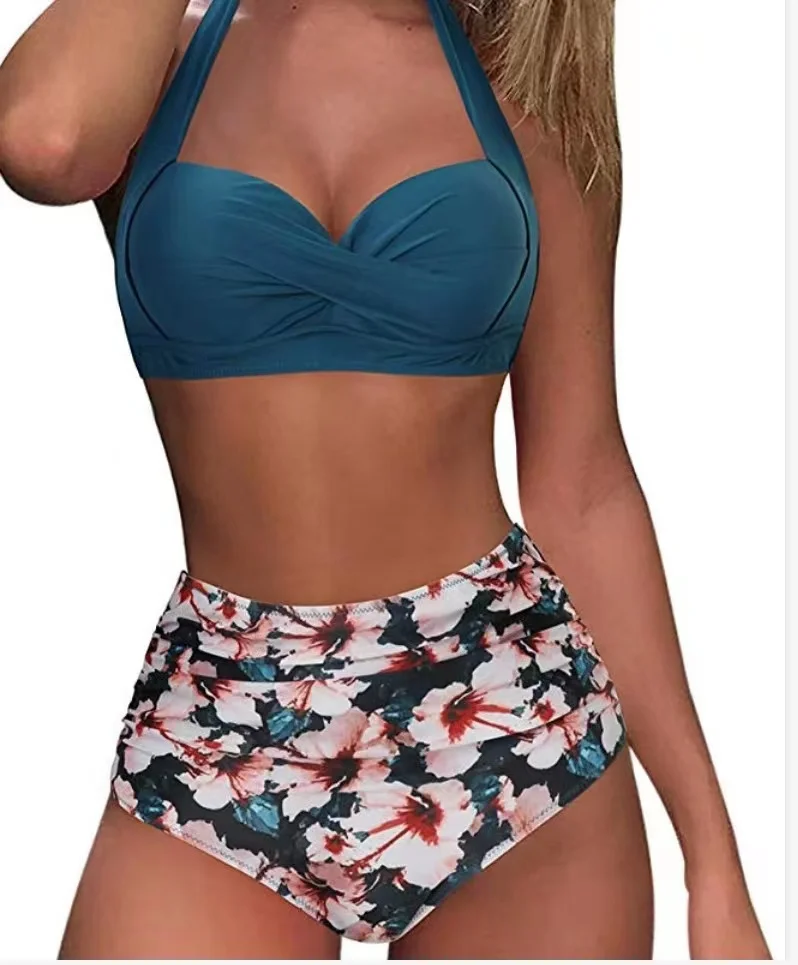 2022 Hot Sale  Fashion Solid Plus Large  Print Women's Beach Bikini Swimsuit Wholesale Bathing Suits