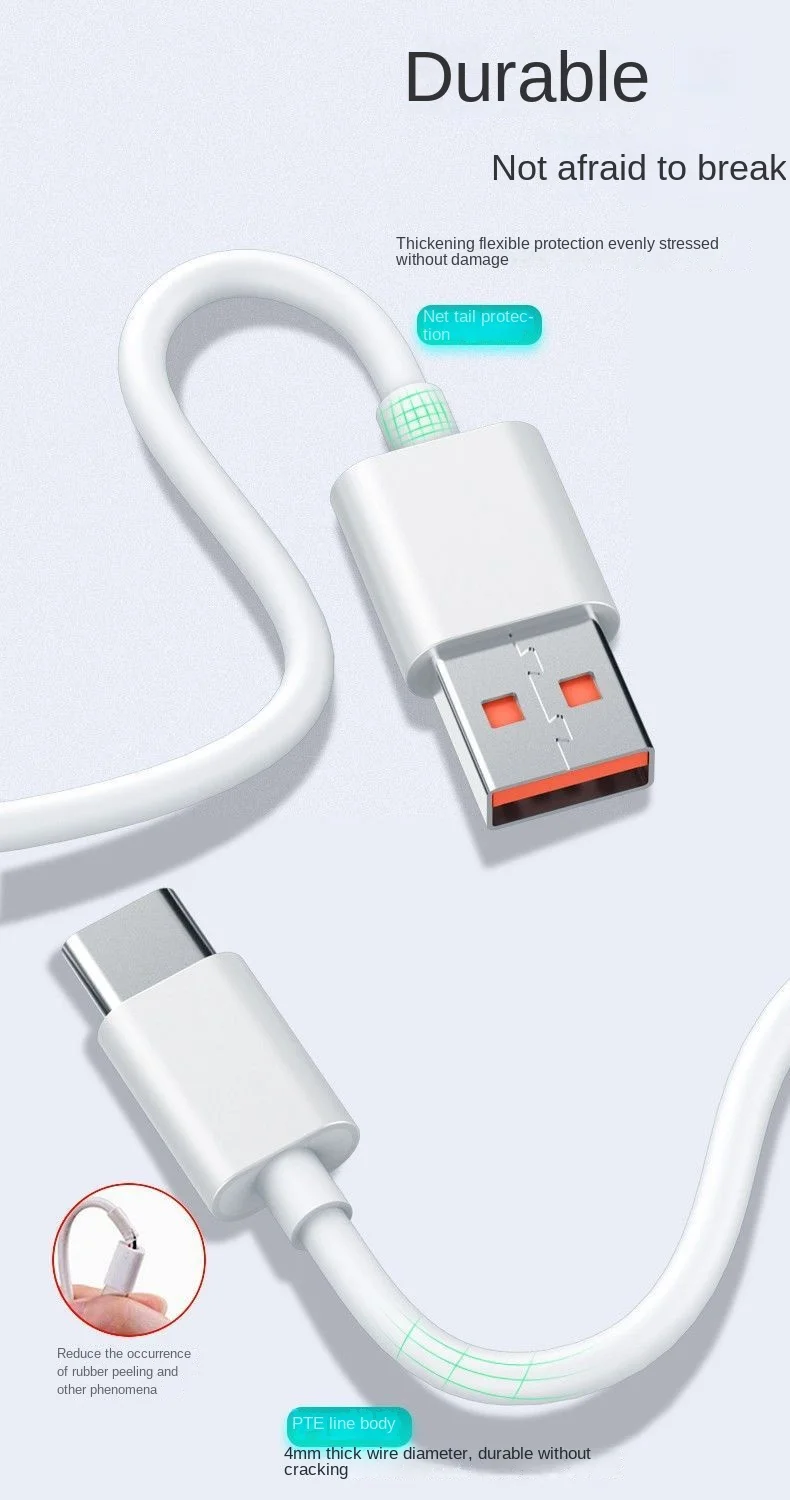 120W USB 3.0 Type C Fast Charging Cable 6A 2m High Speed Data Sync Cord TPE Jacket for Phone Lap Tablet