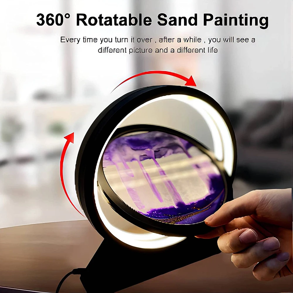 Hot New Colorful 360 Rotation Hourglass Quick Sand Bedside Table Light Remote Control USB Rechargeable LED 3D Quicksand Art Lamp