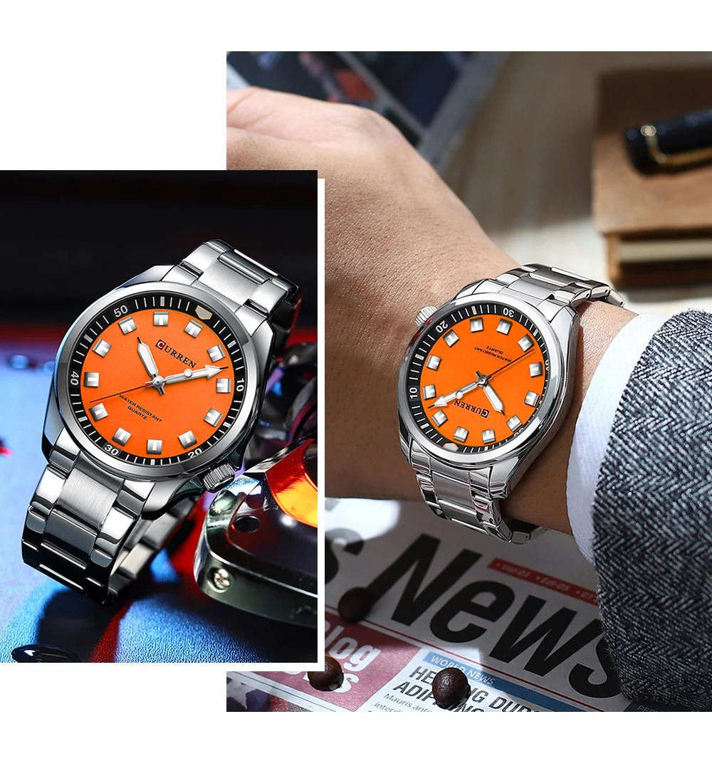 CURREN 8451 Original Watch for Mens Quartz Watches Stainless Steel Band Luminous Wristwatches Chronograph Luxury Wrist Watch
