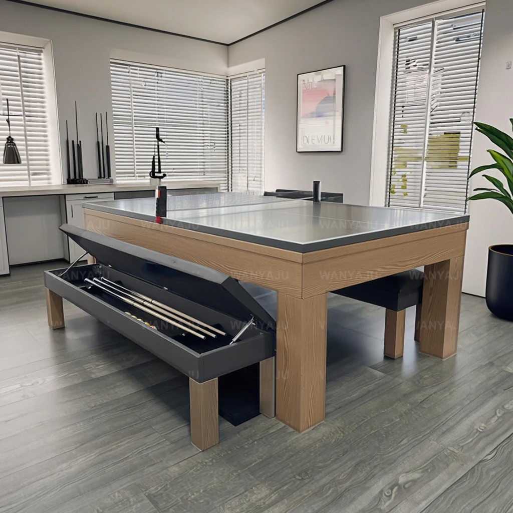 2025 Factory Custom Luxury Billiards Table 8ft 9ft Pool Table Oak Modern 3 in 1 Dinning Top and Tennis Top for Modern Home