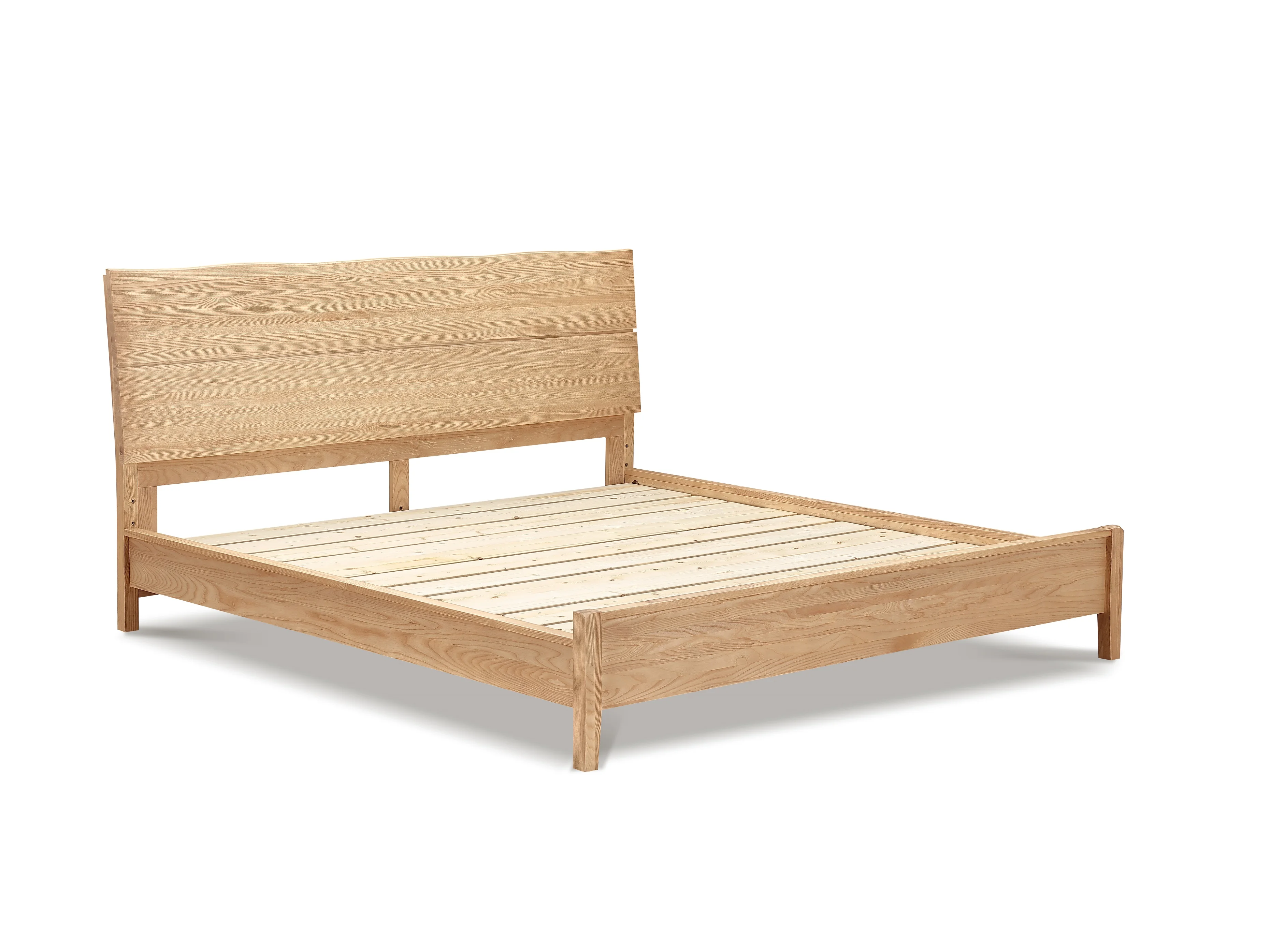 Solid Timber Ash Wood Log Natural Wood Slab Live Edge Headboard Wooden Bed Frame Platform Bed Base for Bedroom Hotels Projects