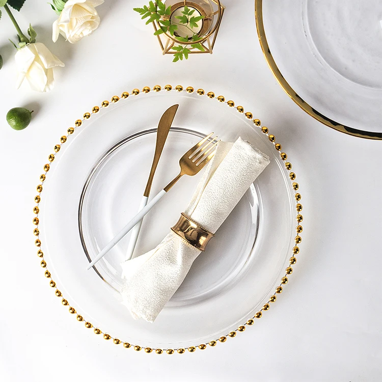 Vajilla de cristal transparente europea moderna, borde de cuentas