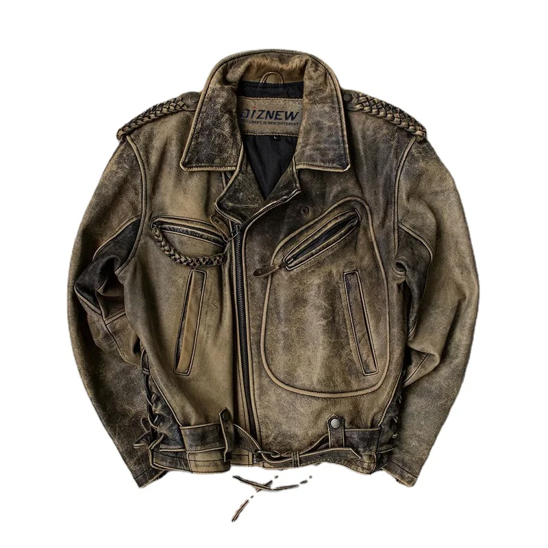 DIZNEW OEM Men's Leather Jacket High Quality Vintage Made Old Blank Pu Leather Jacket American Style Oversized Fashion Jacket