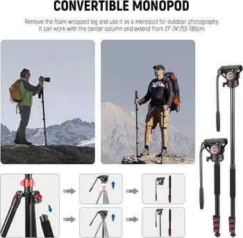 NEEWER 72" Fluid Head Video Tripod Monopod Aluminum Alloy QR Plate Tripod for DSLR Camera Camcorder detail image