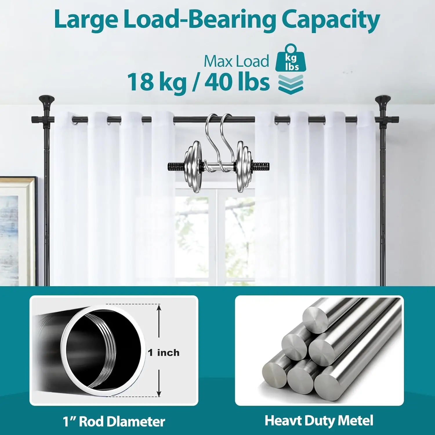 YIJIALE Curtain Rod Partition Hanging Adjustable Curtain Room Dividers Room Separation Floor to Ceiling Self Stand Room Divider