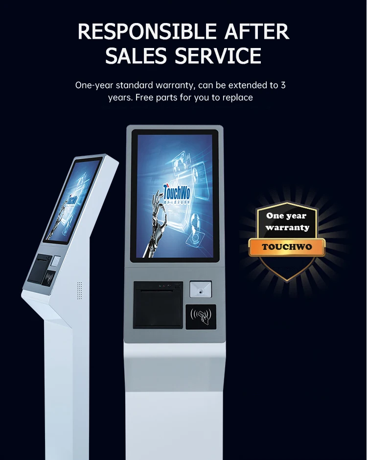 15.6 inch Touchscreen Kiosk Self Ordering Kiosk Floor Standing White Kiosk